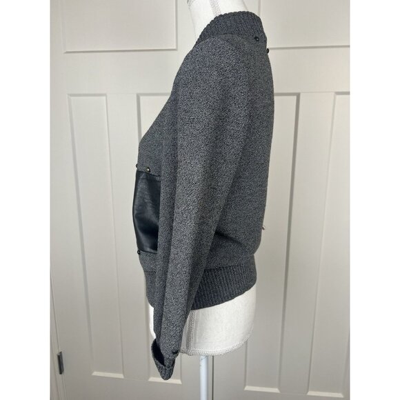 Vintage Toula Santana Knit Wool Zip Up Sweater Marled Black Leather Women's Sz 4 - Picture 6 of 12
